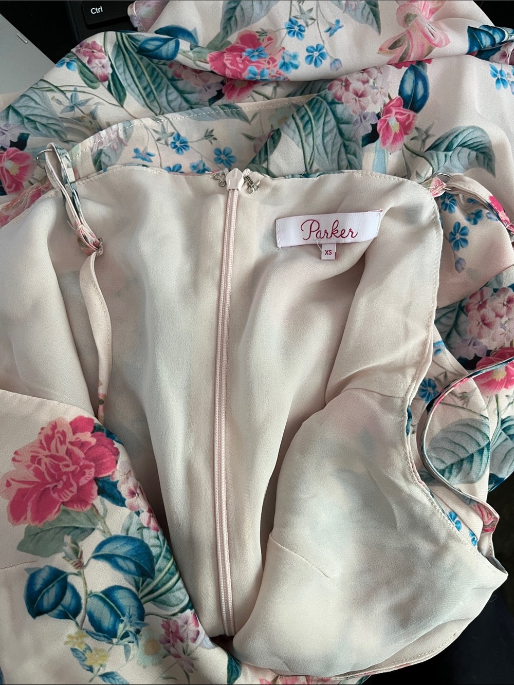 Parker Pink Floral Slip Dress with Blue Accents